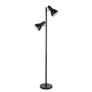 63 in. Matte Black Adjustable Tree Floor Lamp with 2-Metal Lamp Shades