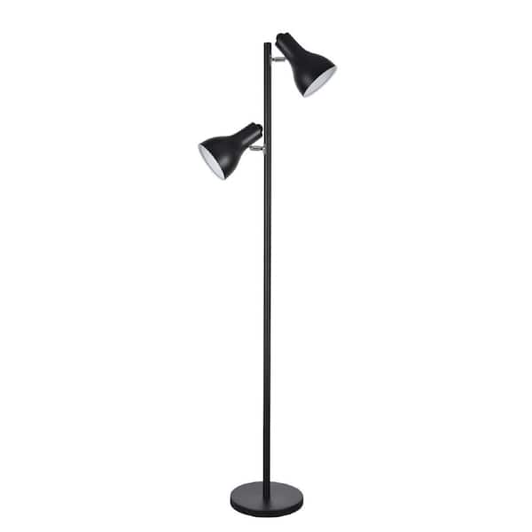 Aspen Creative Corporation 63 in. Matte Black Adjustable Tree Floor Lamp with 2-Metal Lamp Shades
