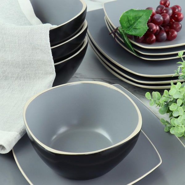 Hometrends Soho Lounge Grey 12-Piece Square Stoneware Dinnerware Set