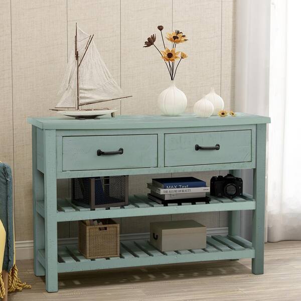 45 In Teal Standard Rectangle Wood, Teal Console Table With Drawers