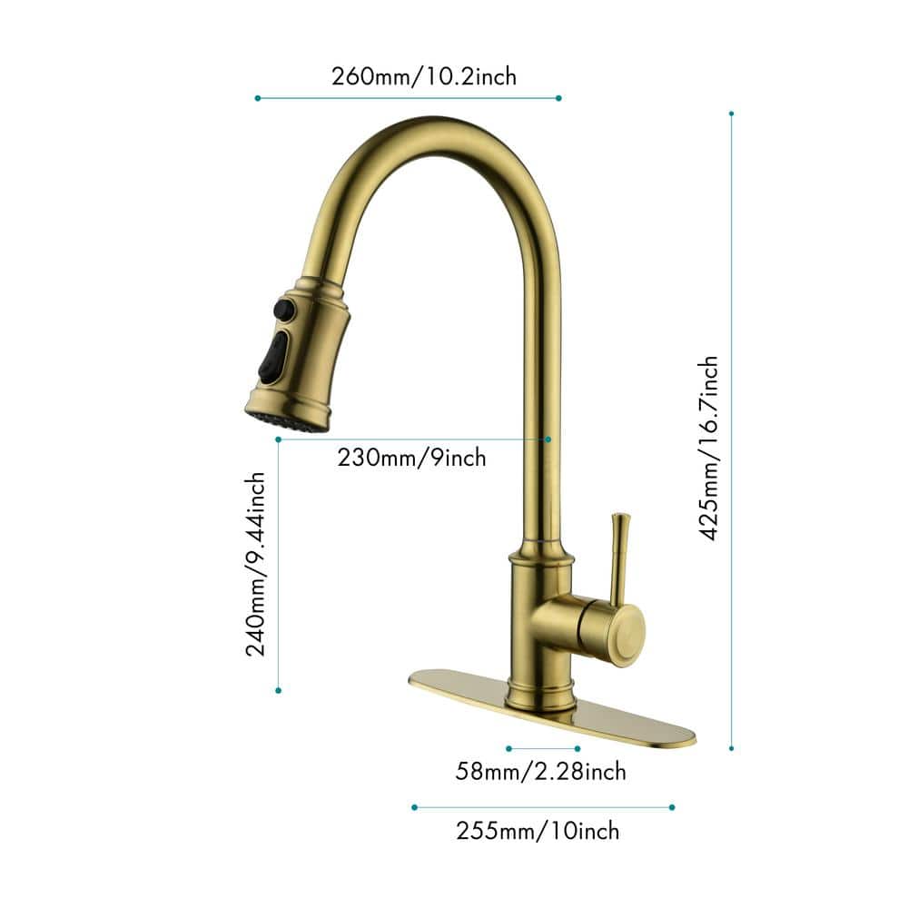 Brushed Gold Stainless Steel Pull-Out Spray Kitchen Faucet