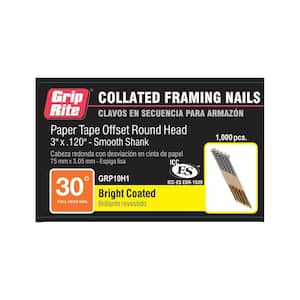 3 in. x 0.120 in. 30-Degree Collated Papertape Smooth Framing Nails (1,000 Per Box)