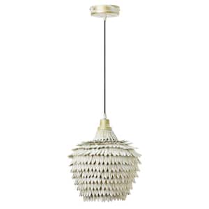 Lydia 40-Watt 1-Light Brushed White and Gold Hanging Shaded Pendant Light with Textured Metal Dome Shade