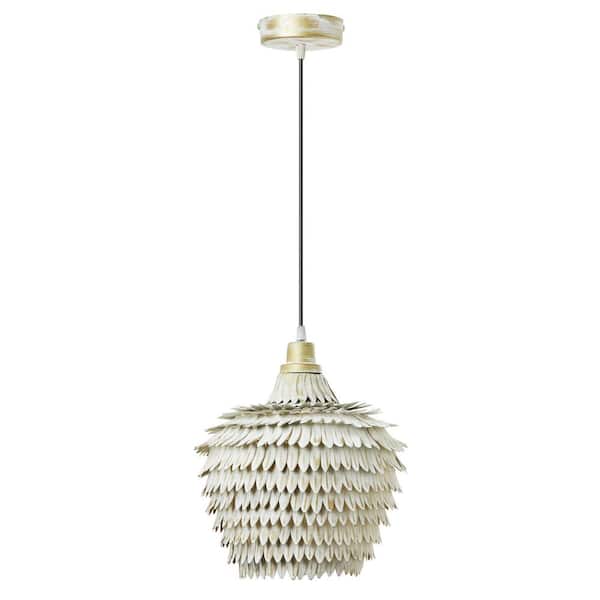 River of Goods Lydia 40-Watt 1-Light Brushed White and Gold Hanging Shaded Pendant Light with Textured Metal Dome Shade