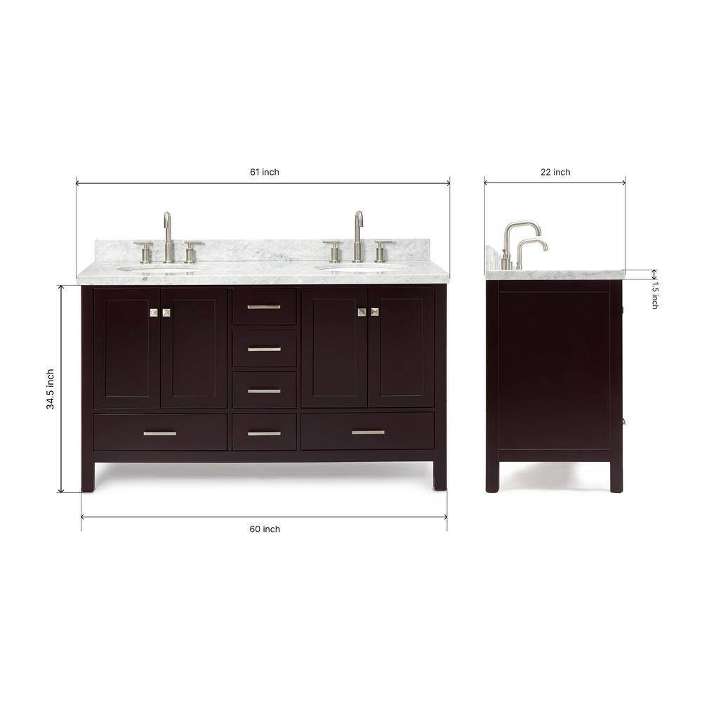 Espresso Double Basin Vanity with Marble Top and Nickel Hardware