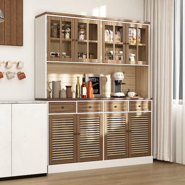Fufu A 78 7 In H Brown Storage Cabinet Kitchen Organization With Louvered Doors And Adjule Shelves