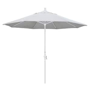 9 ft. White Aluminum Pole Market Aluminum Ribs Collar Tilt Crank Lift Patio Umbrella in Natural Sunbrella