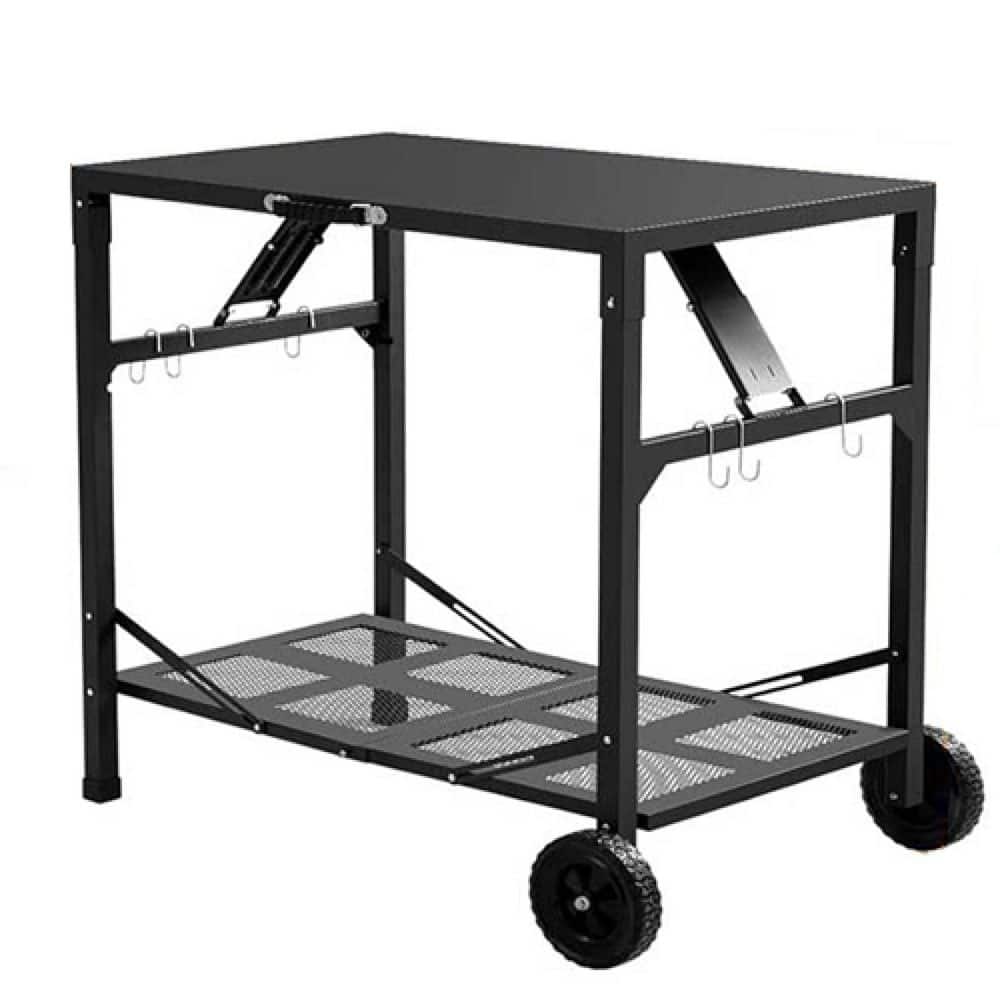 Foldable Grill Cart with Wheels-Portable Pizza Oven Stand Table for Outdoor