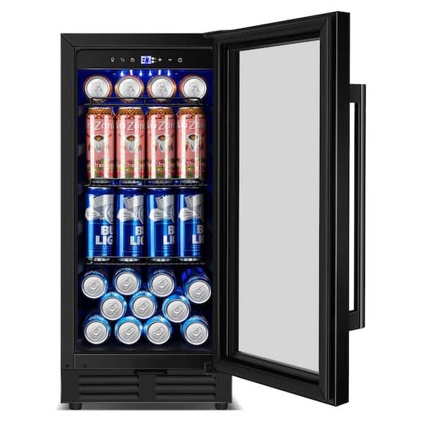 15 in. 145-Cans Single Zone Built-in Beverage Refrigerator Reversible Door Hinge with 3-Removable Shelves in Black