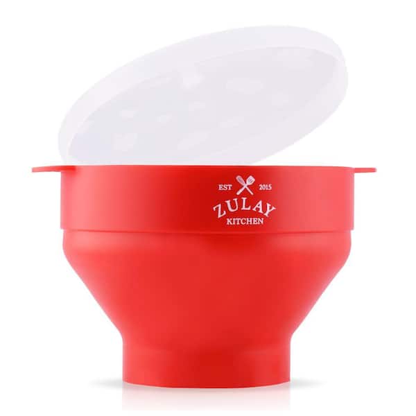 Zulay Kitchen Collapsible Microwave Silicone Popcorn Maker Bowl-Classic Red