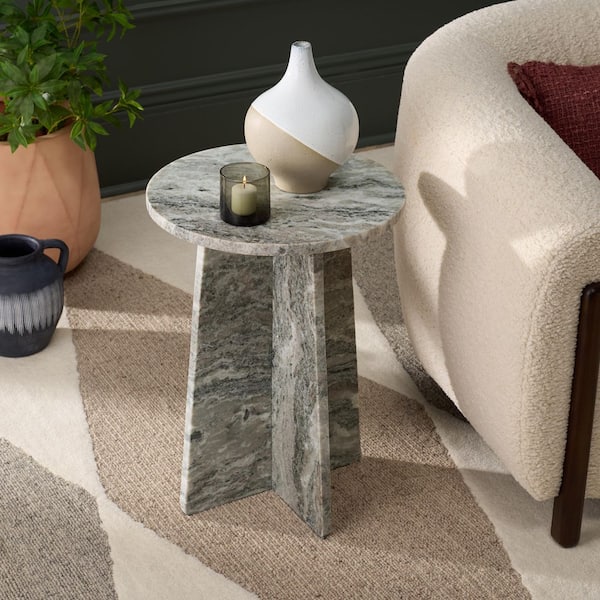 Mariabelle 16 in. Gray/Green Round Marble End Table
