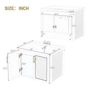 24 in. W x 18 in. D x 17.6 in. H Wall Mounted Bath Vanity in White with White Ceramic Top, Single Sink and Shutter Doors
