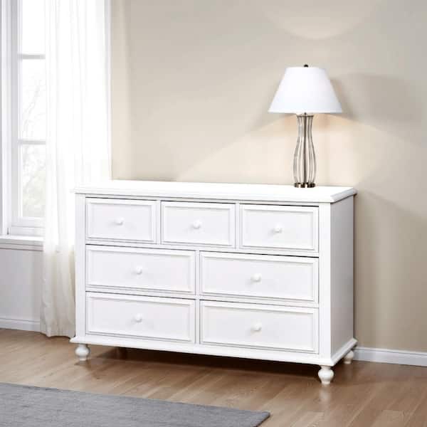 Kny White 7-Drawer 53 in. Wide Dresser without Mirror