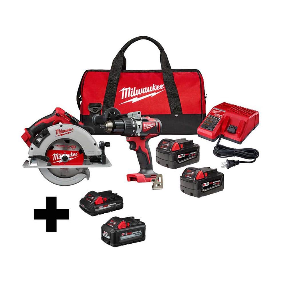 Milwaukee M18 18V Lithium-Ion Brushless Cordless Hammer Drill/Circular Saw Kit (2-Tool) with 6.0 Ah and 3.0 Ah batteries