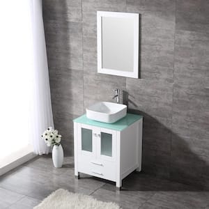 Wonline 24 in. W x 21.7 in. D x 60 in. H Single Sink Bath Vanity in White with Green Glass Top and Mirror