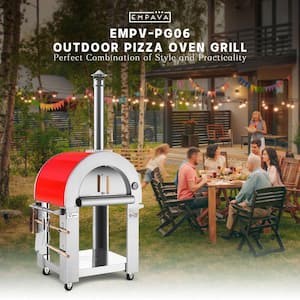 38.6 in. Wood Burning Red Painted Outdoor Pizza Oven in Stainless Steel