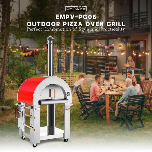 Empava 38.6 in. Wood Burning Red Painted Outdoor Pizza Oven in Stainless Steel