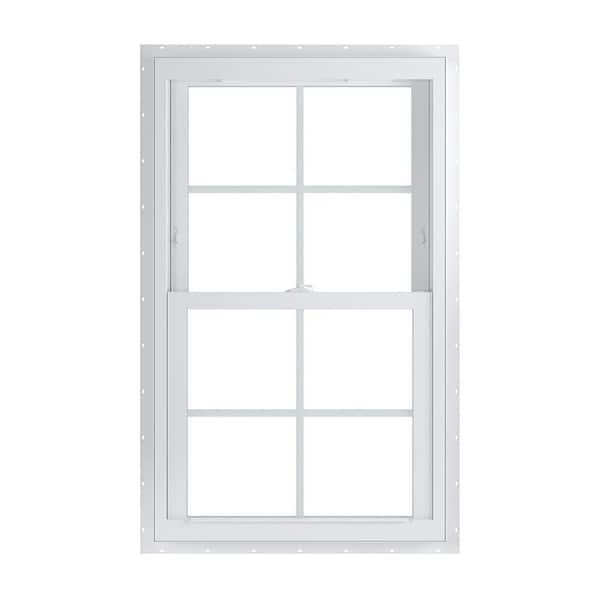 American Craftsman 27.75 in. x 46 in. 70 Series White Double Hung Low-E Argon Glass Vinyl Fin No J Window with Grids, Screen Incl