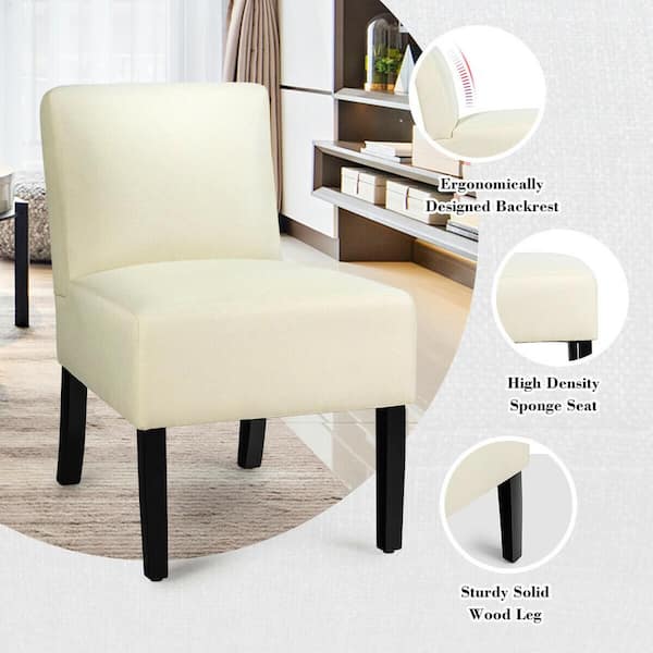 Forclover Beige Fabric Low Back, Low Back Upholstered Dining Chairs With Arms