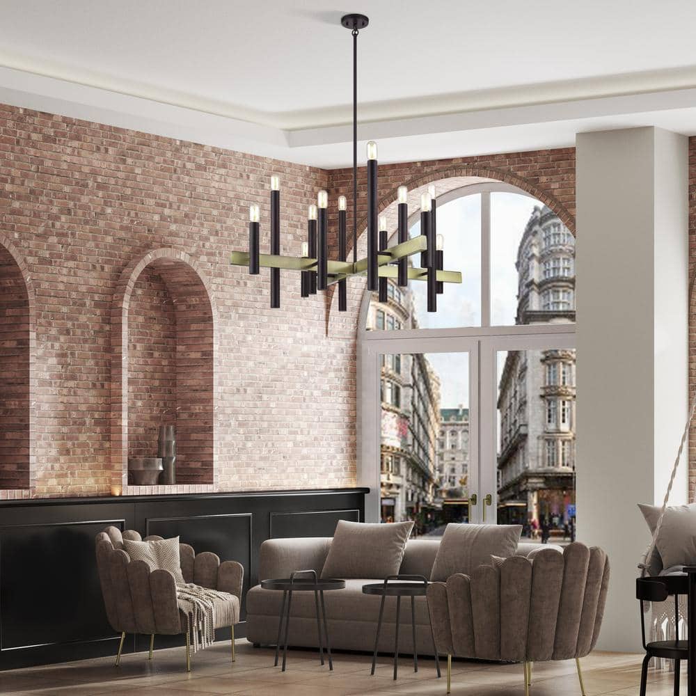 Helsinki 12-Light Bronze and Antique Brass Chandelier