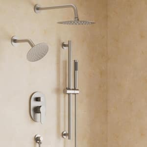 3-Spray Wall Mounted 10 and 6 in. Dual Shower Head and Handheld Shower Head 2.5 GPM in Brushed Nickel(Valve Included)