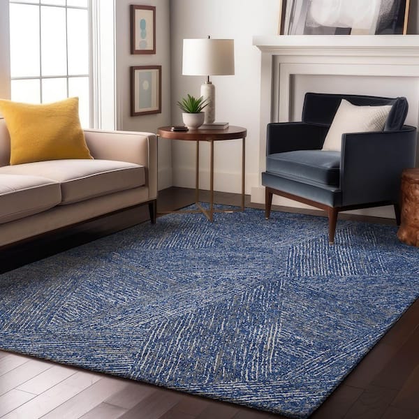 Mayfield Premium Machine Washable Abstract AMF991 Navy 8 ft. x 10 ft. Area Rug
