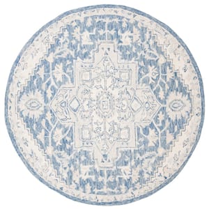 Micro-Loop Blue/Ivory 5 ft. x 5 ft. Round Medallion Floral Area Rug