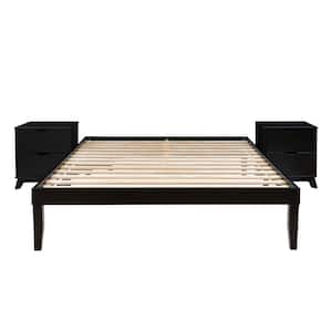 Pheba 3-Piece Black Wood Frame Platform Queen Bed and 2 (2-Drawer) Nightstand (Set of 2) Bedroom Set