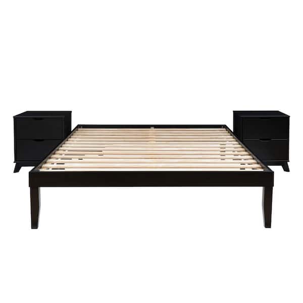Linon Home Decor Pheba 3-Piece Black Wood Frame Platform Queen Bed and 2 (2-Drawer) Nightstand (Set of 2) Bedroom Set