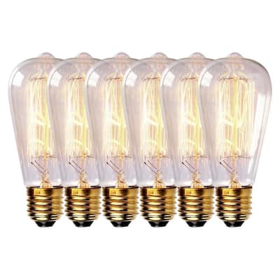 60-Watt Equivalent ST64 Edison Bulbs Incandescent Dimmable Vintage Light Bulb Squirrel Cage E26 Standard Base (6-Bulbs)