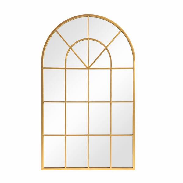 Dovelina 27.6 in. W x 41.3 in. H Modern Arch Metal Frame Gold Window Pane Mirror Wall Decorative Mirror