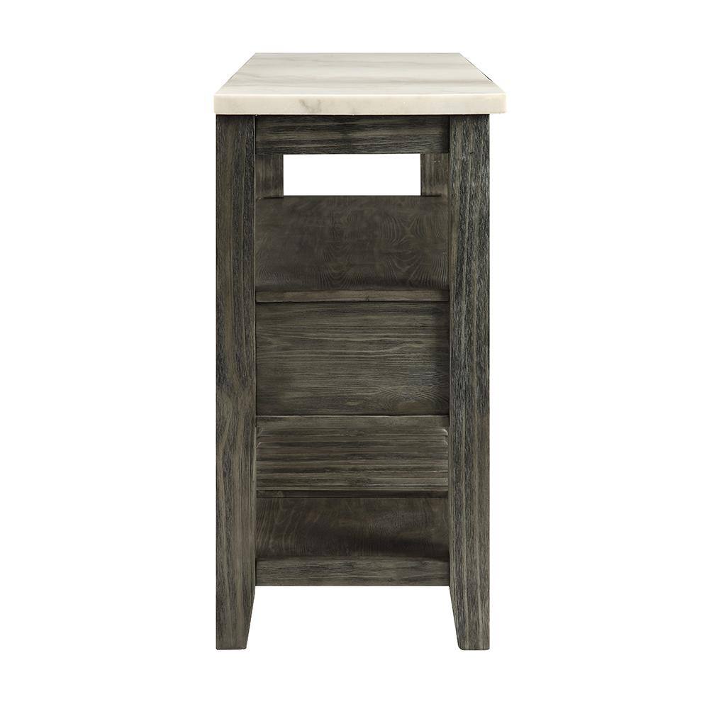 Merel Gray Oak and White Marble Top 54" Wine Rack Server