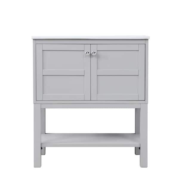Unbranded Timeless Home 30.13 in. W x 18.5 in. D x 33.38 in. H Single Bathroom Vanity in Grey with White Ceramic Top and Basin