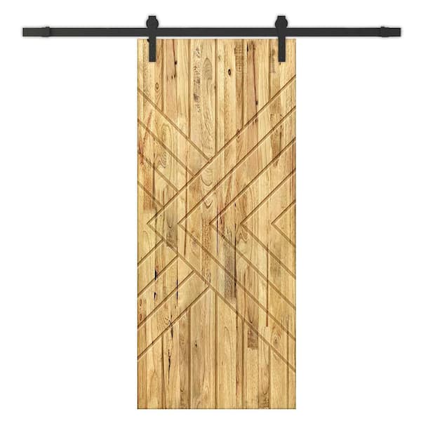CALHOME 24 in. x 80 in. Weather Oak Stained Pine Wood Modern Interior Sliding Barn Door with Hardware Kit