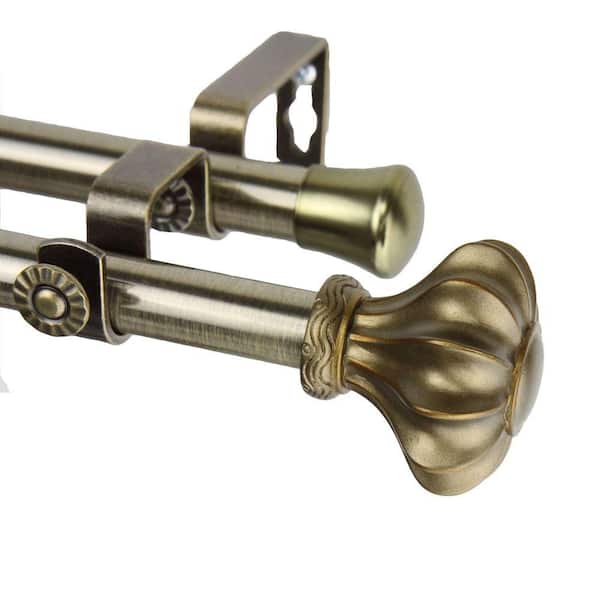 Rod Desyne 120 in. - 170 in. Telescoping Double Curtain Rod in Antique Brass with Flair Finial