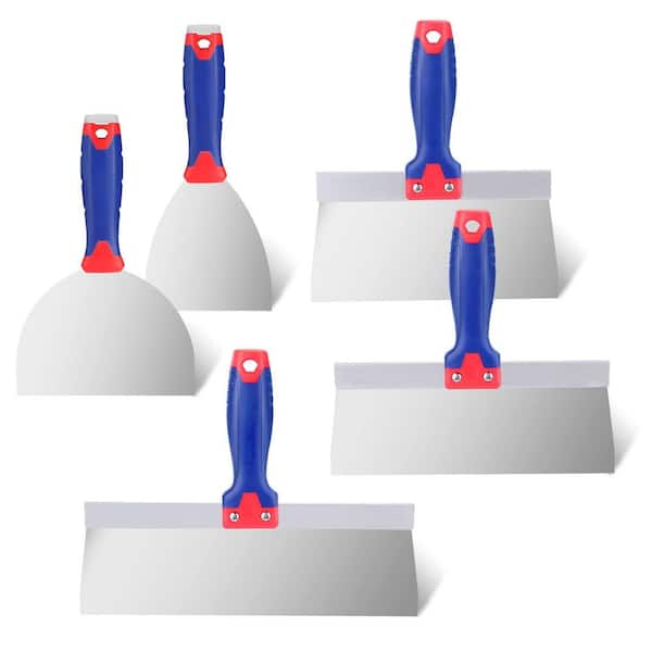 5-Piece Drywall Knife Set with 4 in., 6 in., 8 in.,10 in., 12 in. Stainless Steel Taping Knife and Metal Hammer End