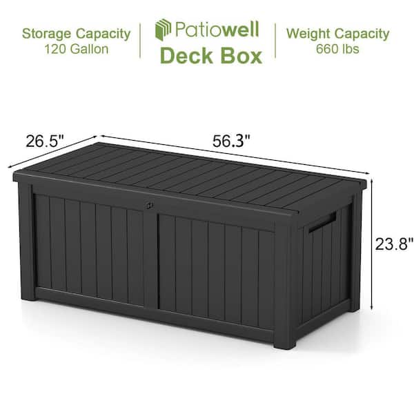 Patiowell 120 Gal. Heavy-Duty Outdoor Storage Plastic Resin Deck Box Large  Patio Storage Container in Black PASB120W0 - The Home Depot