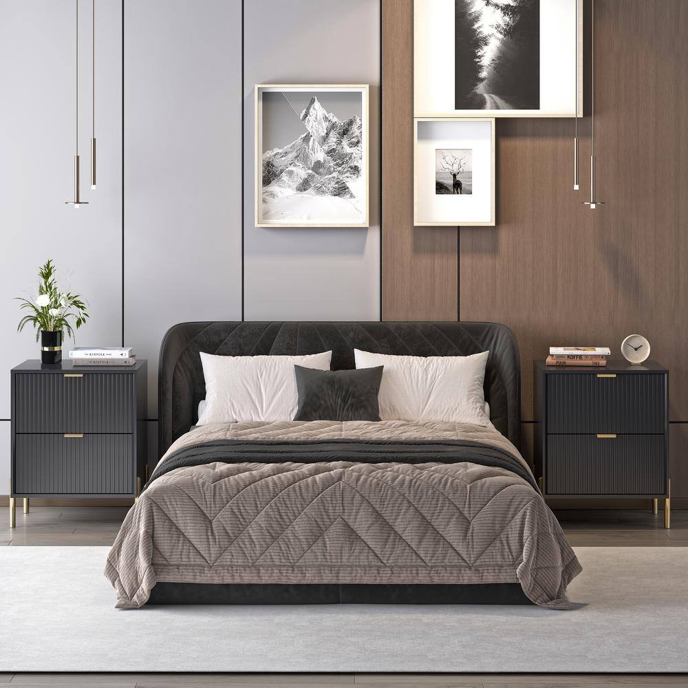Festivo Black and Gold 2-Drawer Nightstands Set