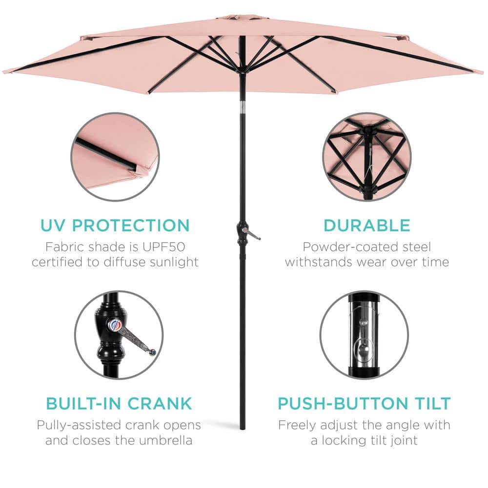 Rose Quartz 10ft Outdoor Steel Patio Umbrella with Crank and Tilt