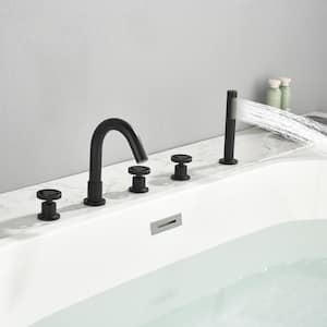 3-Handle Tub-Mount Roman Tub Faucet with Hand Shower in Matte Black