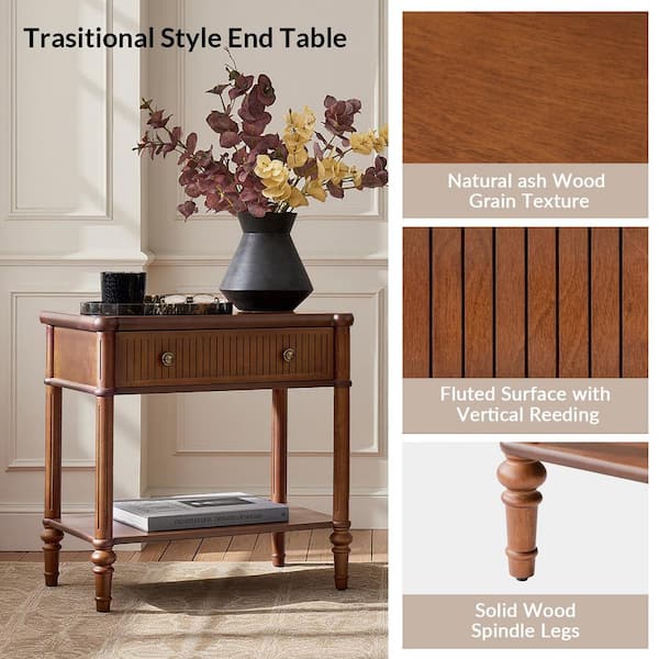 JAYDEN CREATION Ernest 26 in. Brown 1-Drawer Square Wood End Table