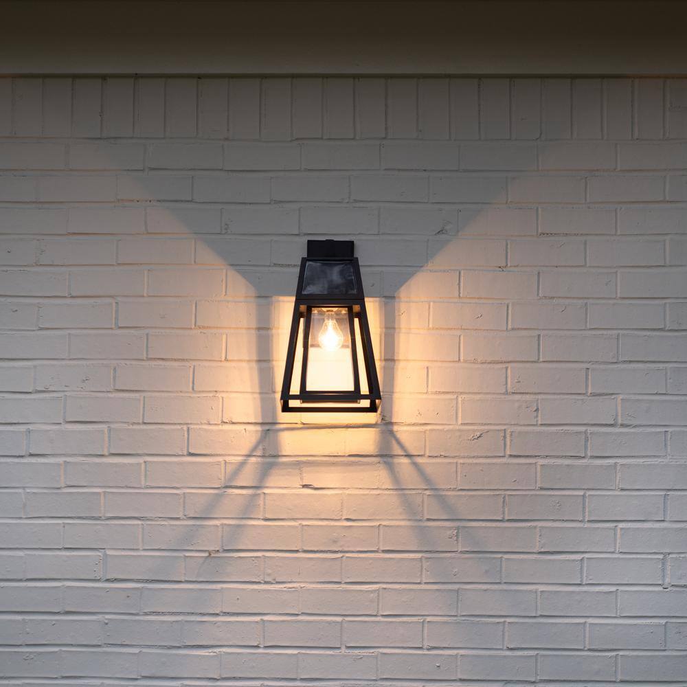 Black Solar Powered Outdoor Lantern with Glass Panels