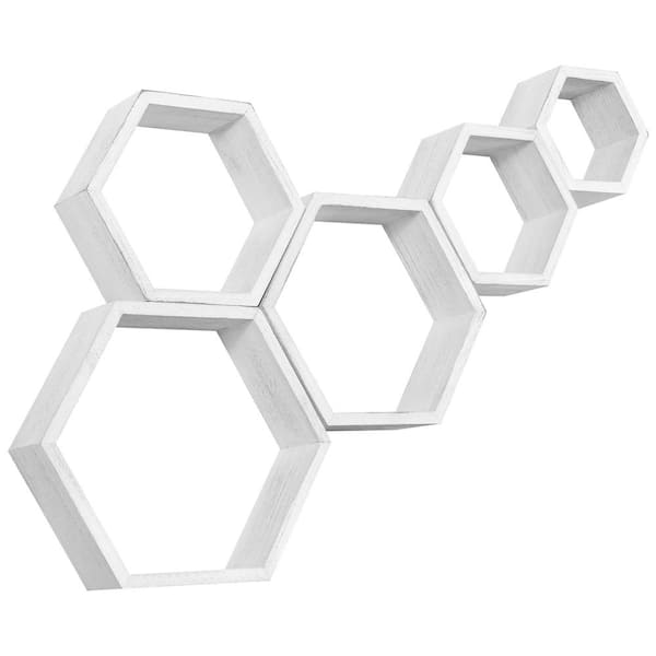 Oumilen Hexagon Floating Shelves 5 Different Sizes Honeycomb Shelves for Wall, White