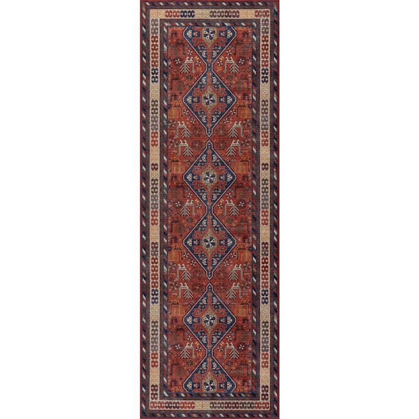 Davina Classic Spill Proof Washable Brick 3 ft. x 8 ft. Indoor Runner Rug