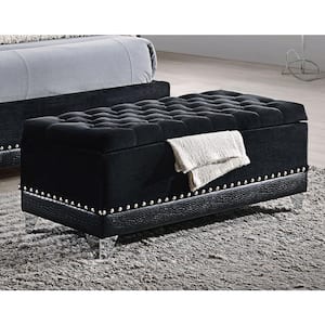 Barzini Black and Chrome 44 in. Bedroom Bench with Nailhead Trim