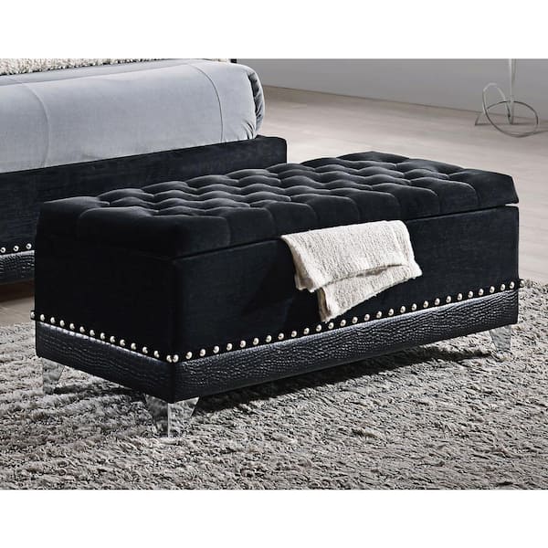 Coaster Barzini Black and Chrome 44 in. Bedroom Bench with Nailhead Trim