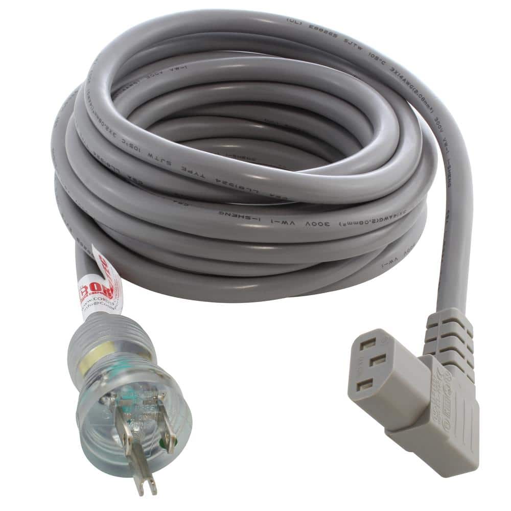 15 ft. 16/3 13 Amp Medical Grade Power Cord with Right Angle IEC C13 Connec