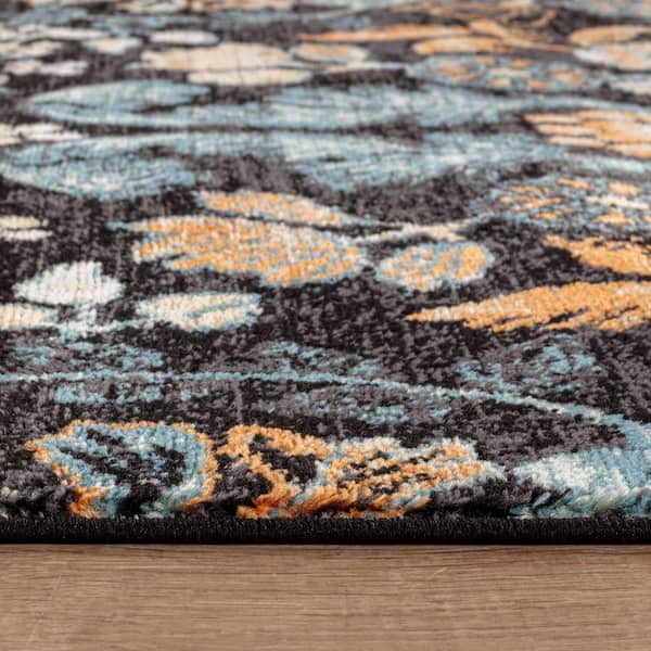 Symmetrical Floral Black 2 ft. 3 in. x 12 ft. Runner Rug