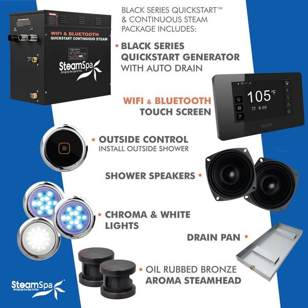 Black Series Bluetooth 12kW QuickStart Steam Bath Generator Package in Oil Rubbed Bronze Black Series Bluetooth 12kW QuickStart Steam Bath Generator Package in Oil Rubbed Bronze