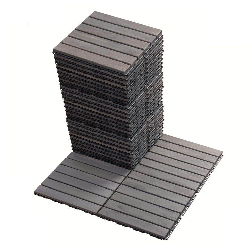 12 in. x 12 in. Square 6-Slats Acacia Wood Deck Tiles in Gray (30 Per Box)